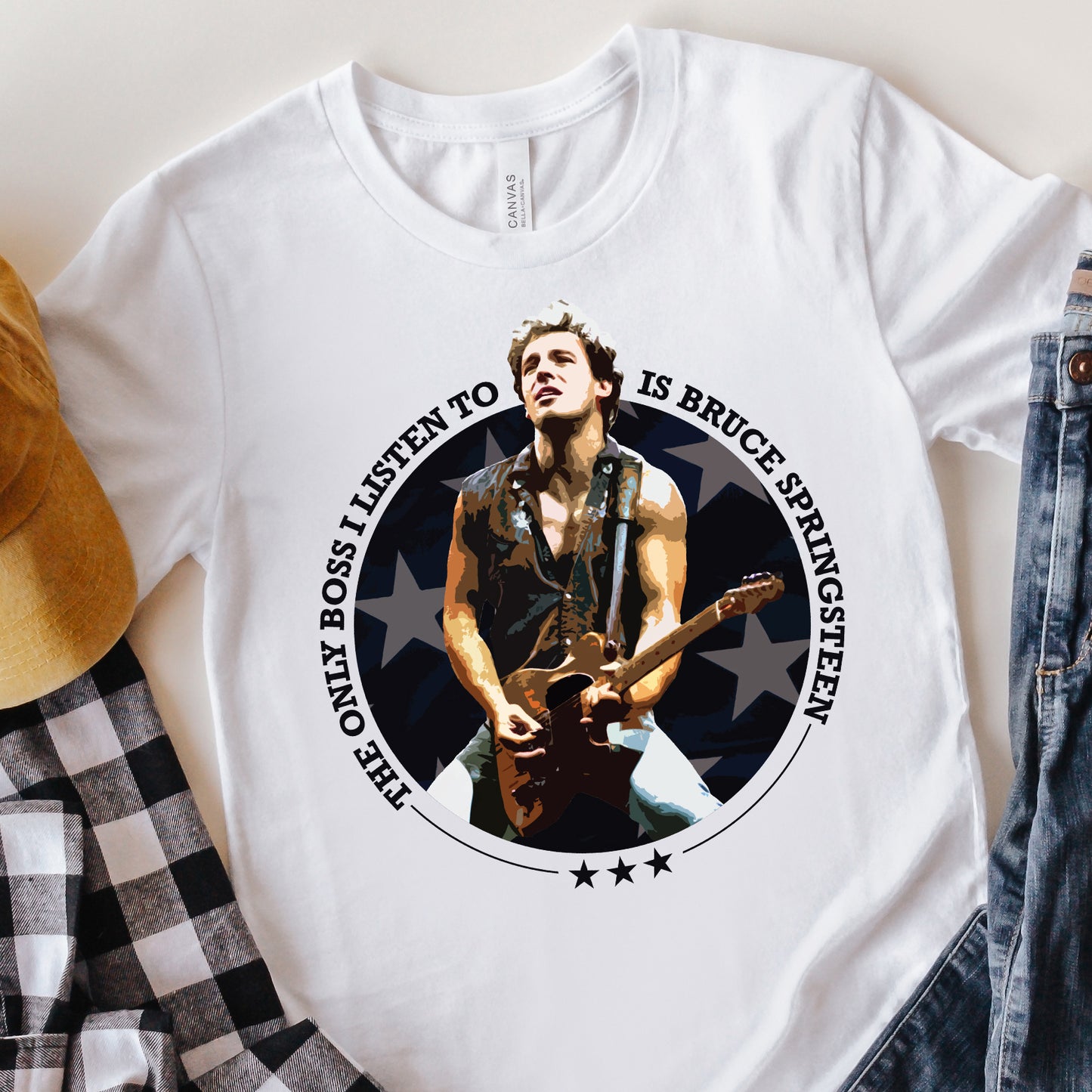 Bruce Springsteen | The Only Boss I Listen To | Graphic Tee w/ Flag Background